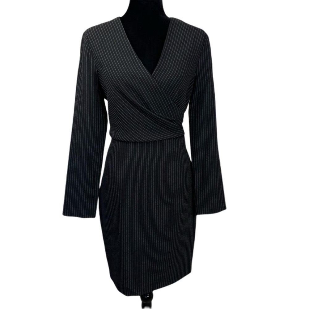 Donna Karan Black Striped Long Sleeve Dress